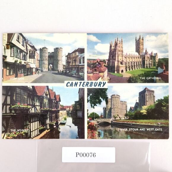 Vintage 1962 Postcard Canterbury Village Kent England UK Cameracolour River - Picture 1 of 2